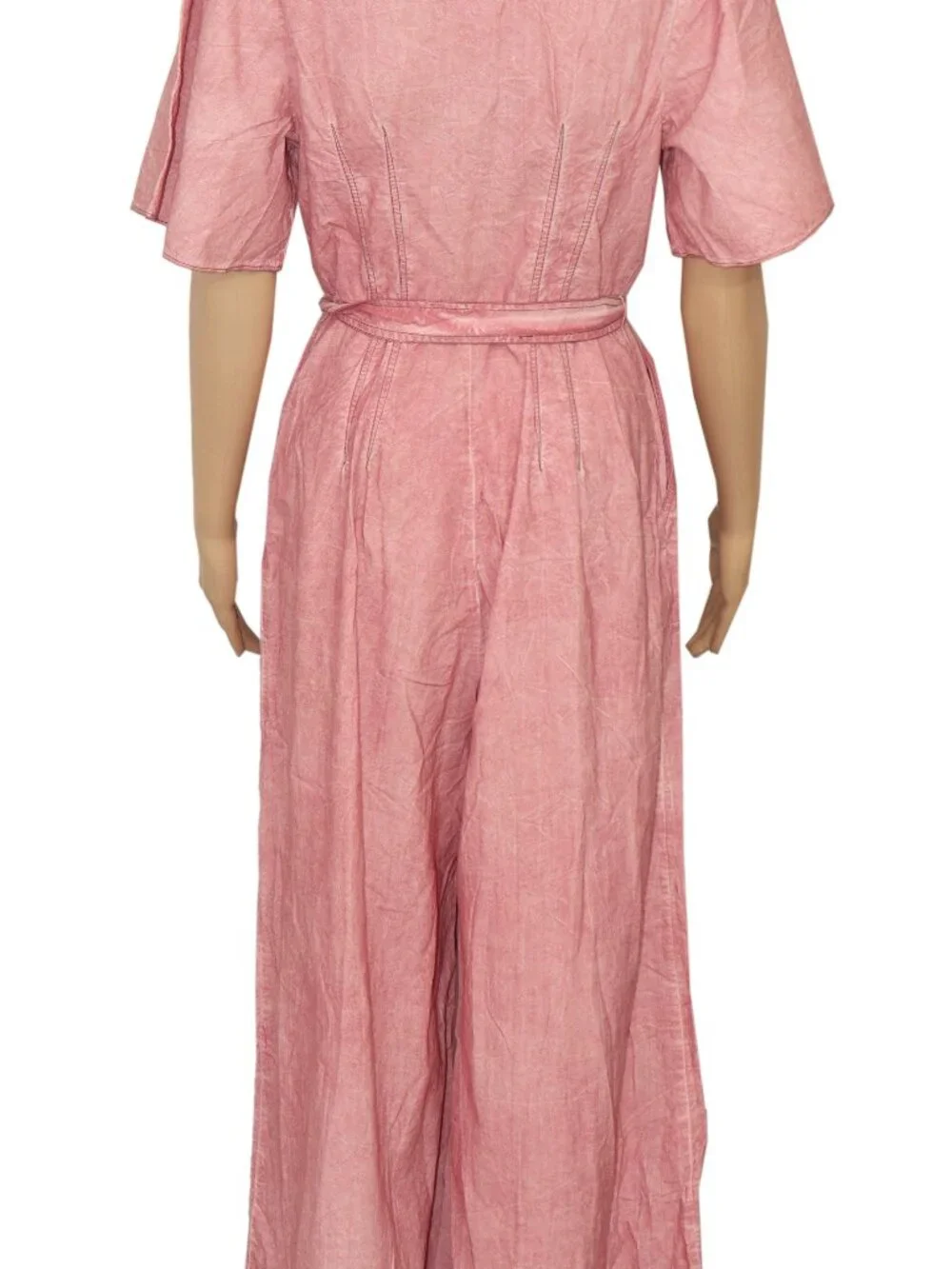 Free People Tie Dye Button Short Sleeve Pocket Wide Leg Belt One Piece Jumpsuit